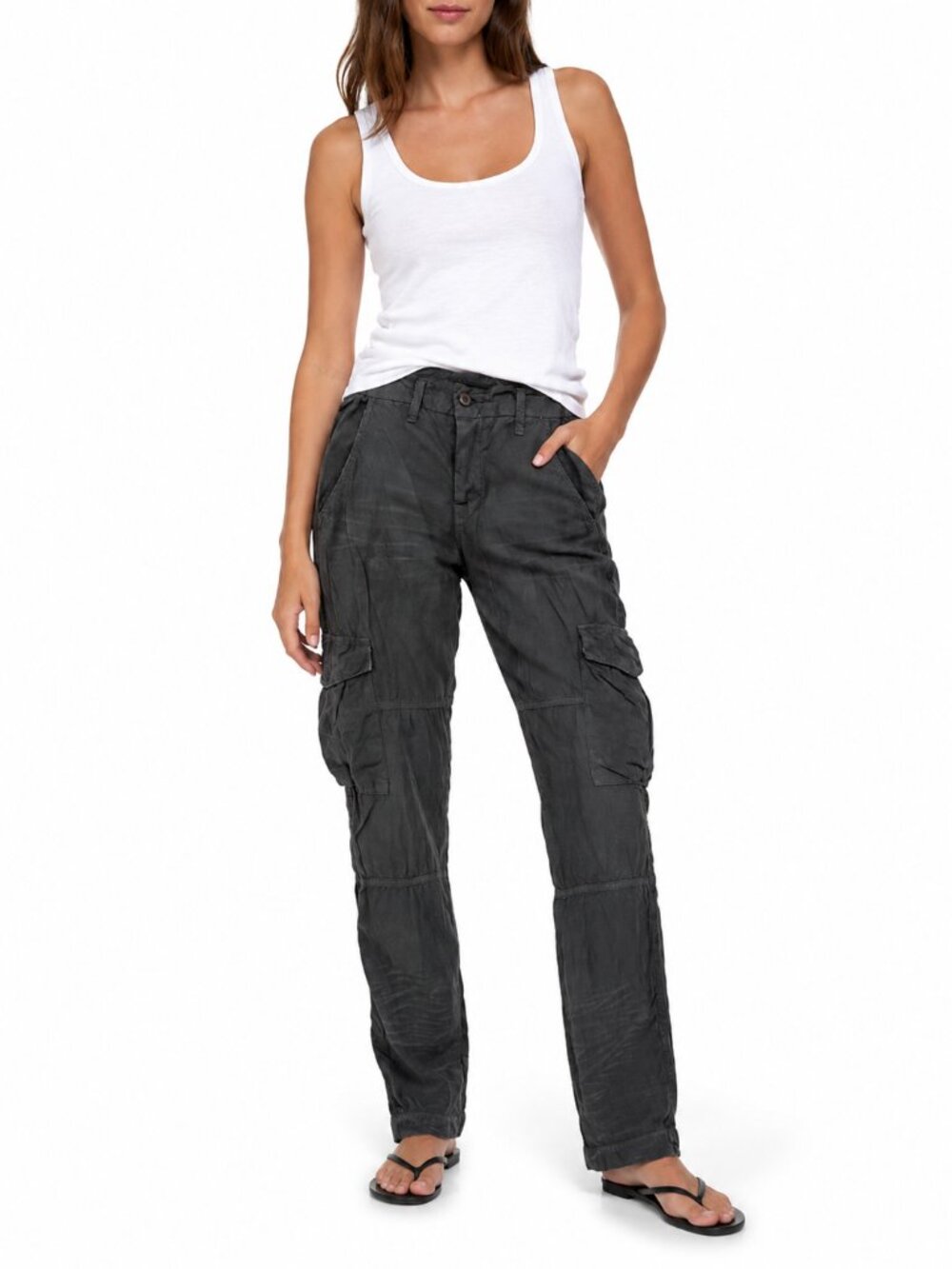 NSF Basquiat Multi Pocket Cargo Utility Pants Charcoal Gray Button Fly Size 26
